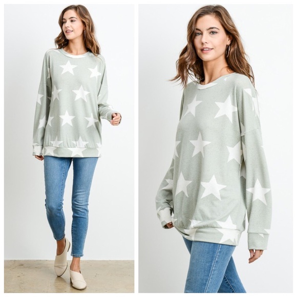 Kalli Collection Tops - ONLY 2 LEFT! New sage star layer sweater